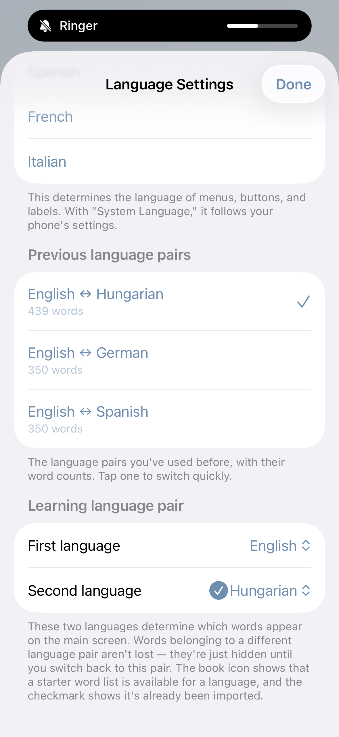 Nyelvpár-választás / Language pair picker