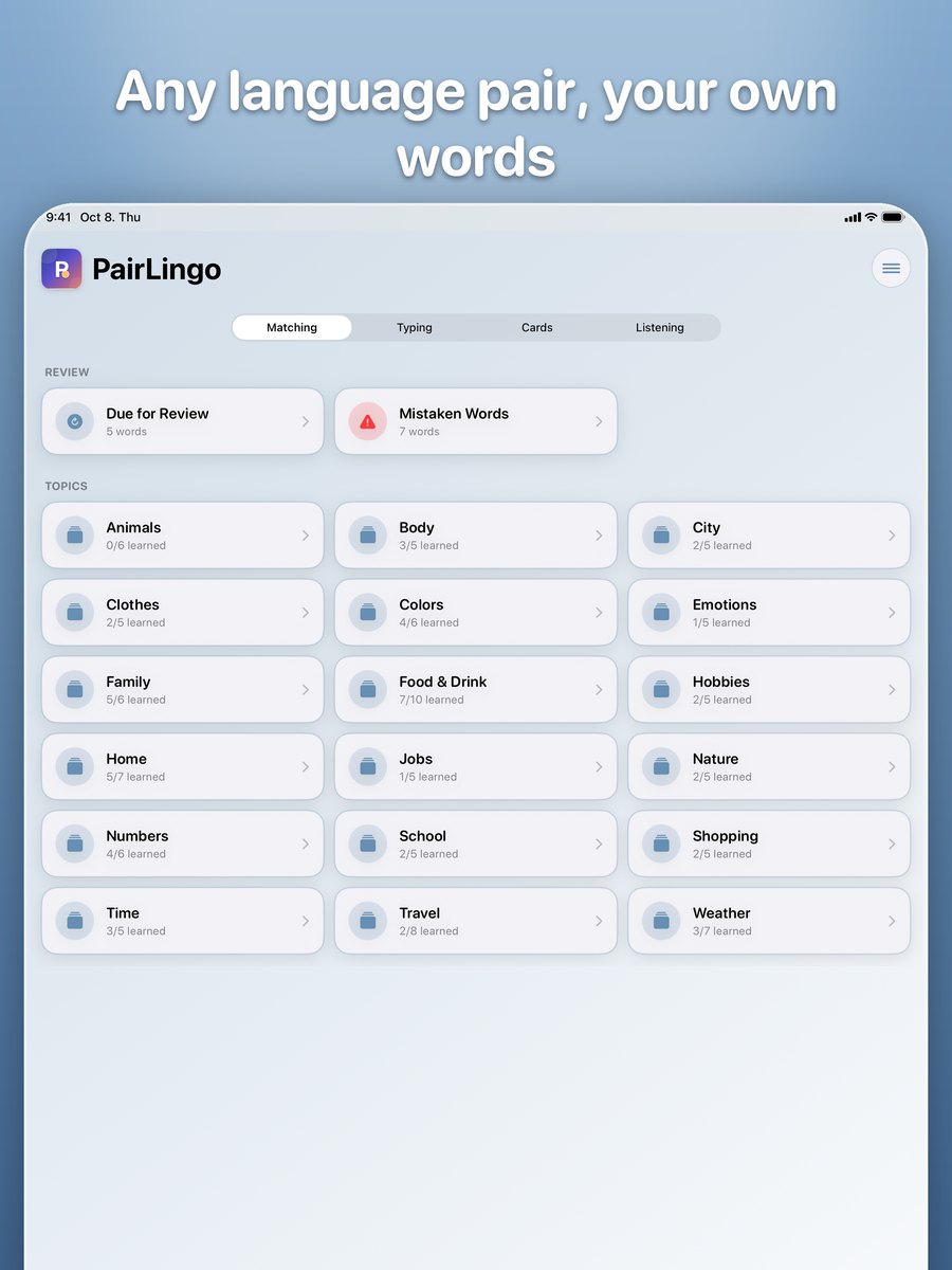 iPad: témakör-rács / iPad: topic grid